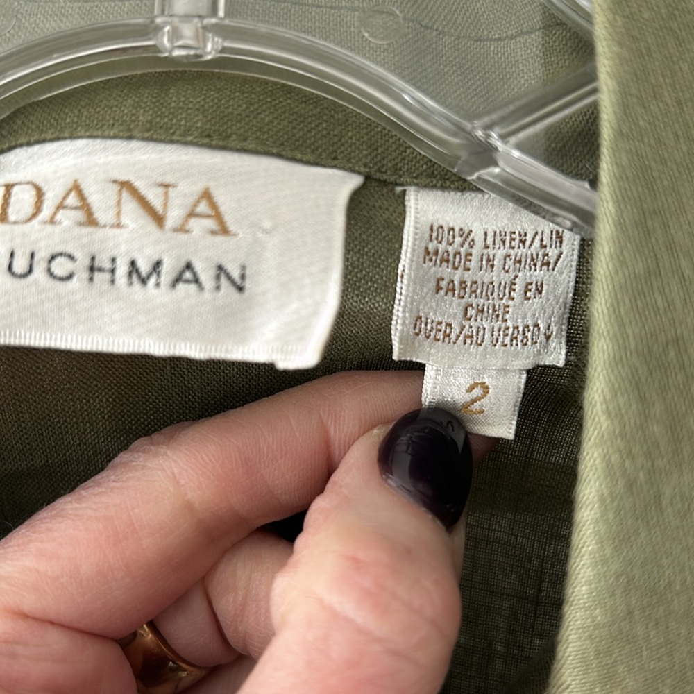 Dana Buchman Olive Green Linen Midi Shirt Dress Roll Tab Sleeve - Picture 7 of 7